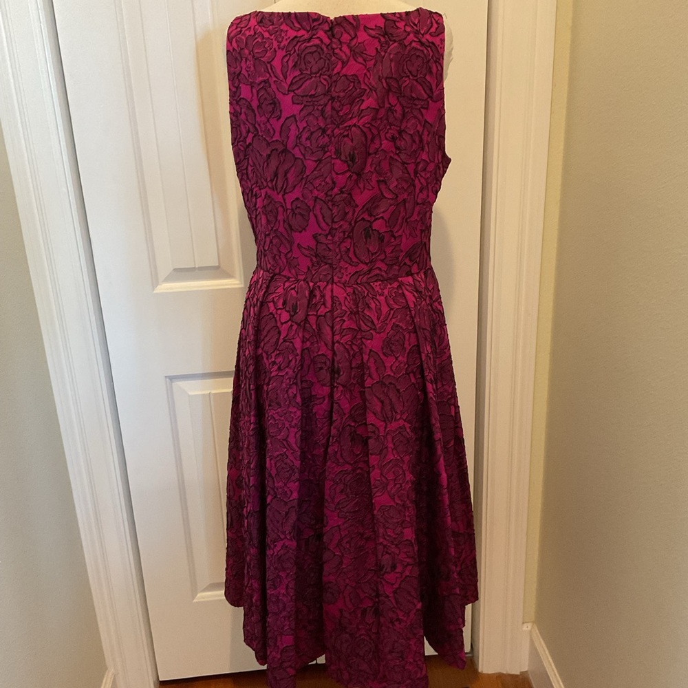 Badgley Mischka Fuchsia Floral Midi Dress Size 12 - Picture 5 of 8